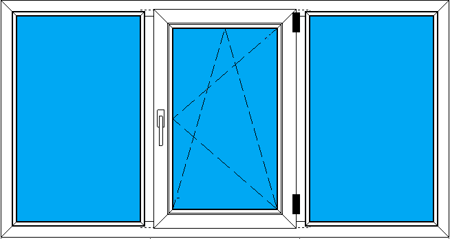 Трехстворчатое поворотно-откидное пластиковое окно 1800-950 мм