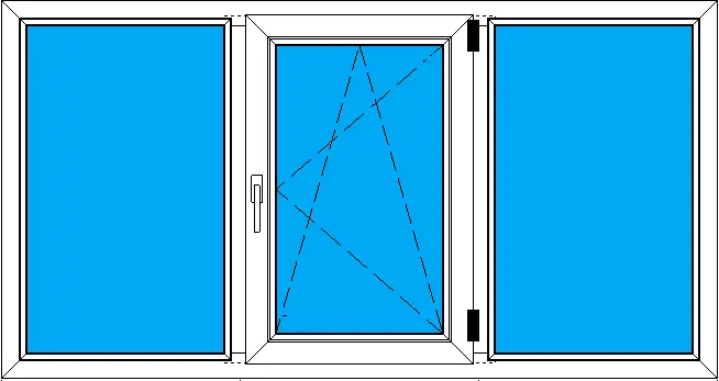 Трехстворчатое поворотно-откидное пластиковое окно 1800-950 мм