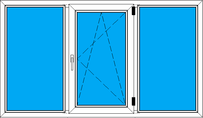 Трехстворчатое поворотно-откидное пластиковое окно 1900-1100 мм