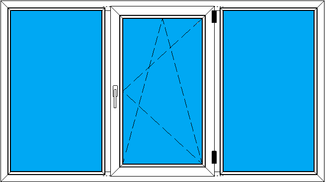 Трехстворчатое поворотно-откидное пластиковое окно 2050-1150 мм дачное