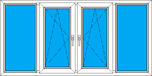 четырехстворчатое ПВХ окно с двумя створками