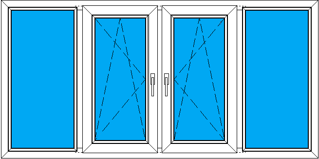 четырехстворчатое ПВХ окно с двумя створками