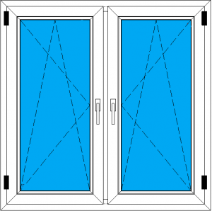 двустворчатое окно ПВХ 1200-1200 мм с двумя створками