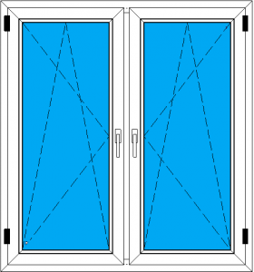 двустворчатое окно ПВХ 1300-1400 мм с двумя створками