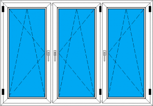 трехстворчатое окно ПВХ 2000-1400 с тремя створками