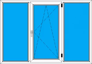 стандартное трехстворчатое окно ПВХ 2000-1400 мм