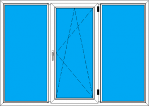 трехстворчатое стандартное окно ПВХ 2300-1500 мм