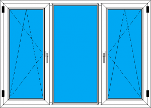 трехстворчатое типовое окно ПВХ с двумя створками 1800-1400 мм