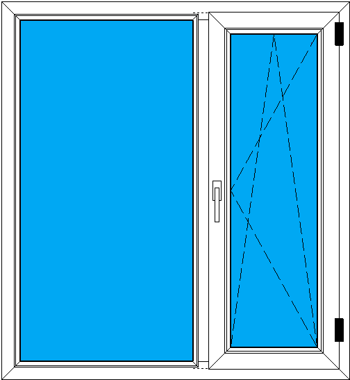 Схема-рисунок изготовленного двухстворчатого окна ПВХ габаритами 1200-1300 мм