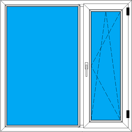 Рисунок окна ПВХ 1320-1320 мм с узкой поворотно-откидной створкой в наличии на складе