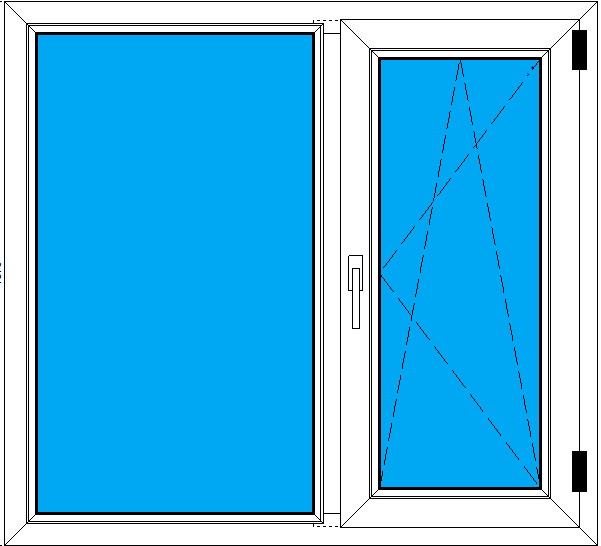 Схема двустворчатого окна 1170/1073 мм с одной поворотно-откидной створкой в наличии на складе