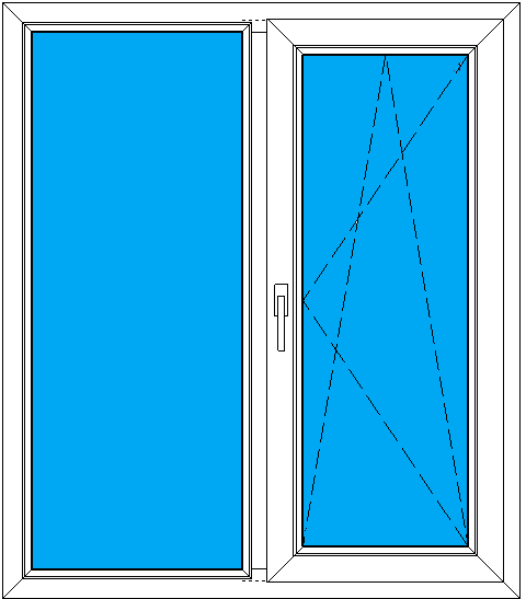 Схема готового двустворчатого окна 1120/1290 мм с одной поворотно-откидной створкой