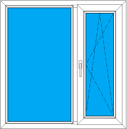 Рисунок готового двухстворчатого окна 1120/1140 мм с правой поворотно-откидной створкой