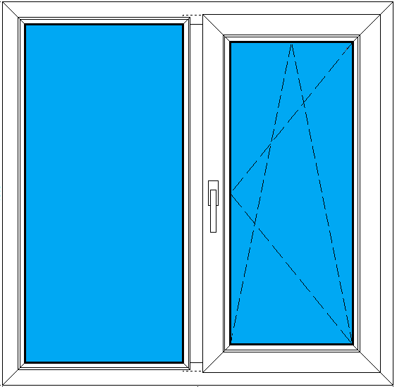 Рисунок готового ПВХ окна двустворчатого 1080/1060 мм с одной поворотно-откидной створкой