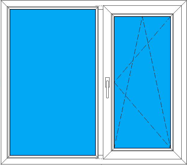 Изображение двустворчатого окна с габаритами 1300/1145 мм в наличии со склада