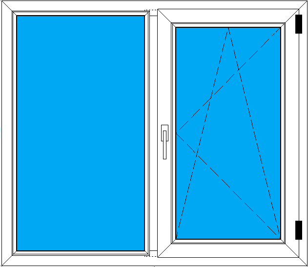 Рисунок-схема произведенного двухстворчатого окна 1280/1112 мм с поворотно-откидной створкой
