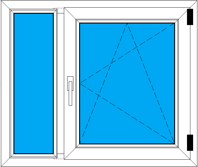 Схема-рисунок двустворчатого ПВХ окна размерами 973-825 мм со склада