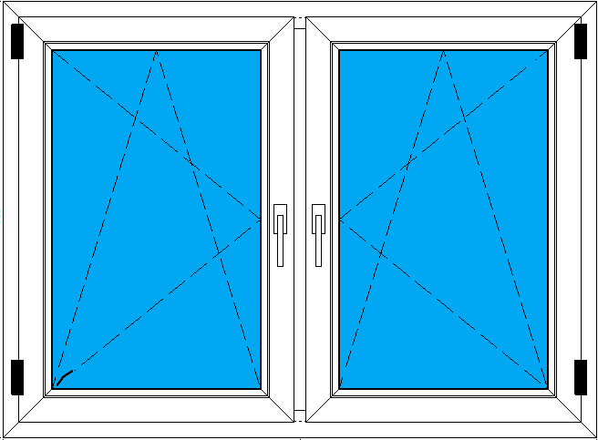 Схема-рисунок готового двухстворчатого окна с двумя поворотно-откидными створками 1360-1000 мм