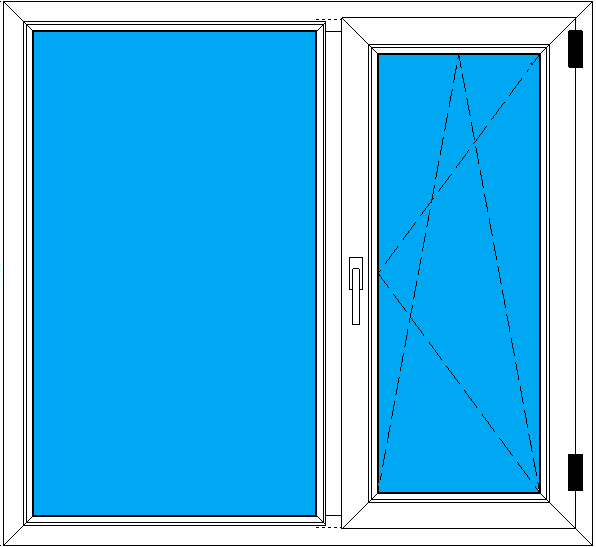 Рисунок-схема изготовленного двустворчатого окна с поворотно-откидной створкой 1250-1155 мм