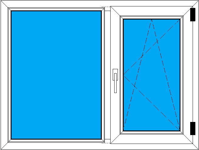 Рисунок-схема двухстворчатого ПВХ окна с готовыми габаритами 1200-902 мм