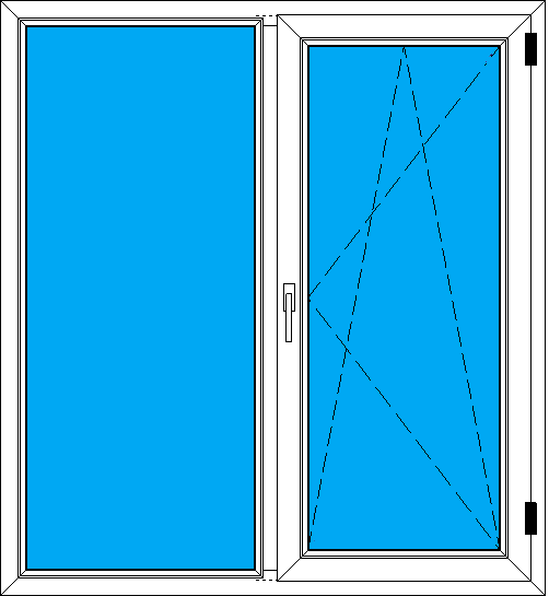Рисунок-схема двустворчатого окна пластикового со склада размером 1350/1474 мм
