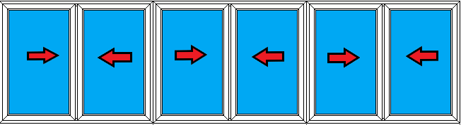 схема раздвижных рам на 6-метровую лоджию в 6 створок